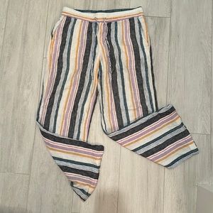 Colorful coastal grandma linen blend wide legged pin striped pants small